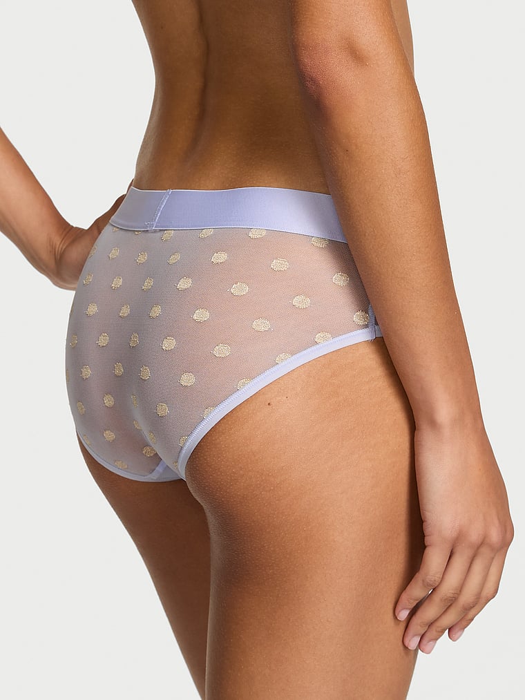Victoria's Secret, Cotton Sheer Heritage Shimmer Hiphugger Panty, Soft Iris, onModelBack, 2 of 3