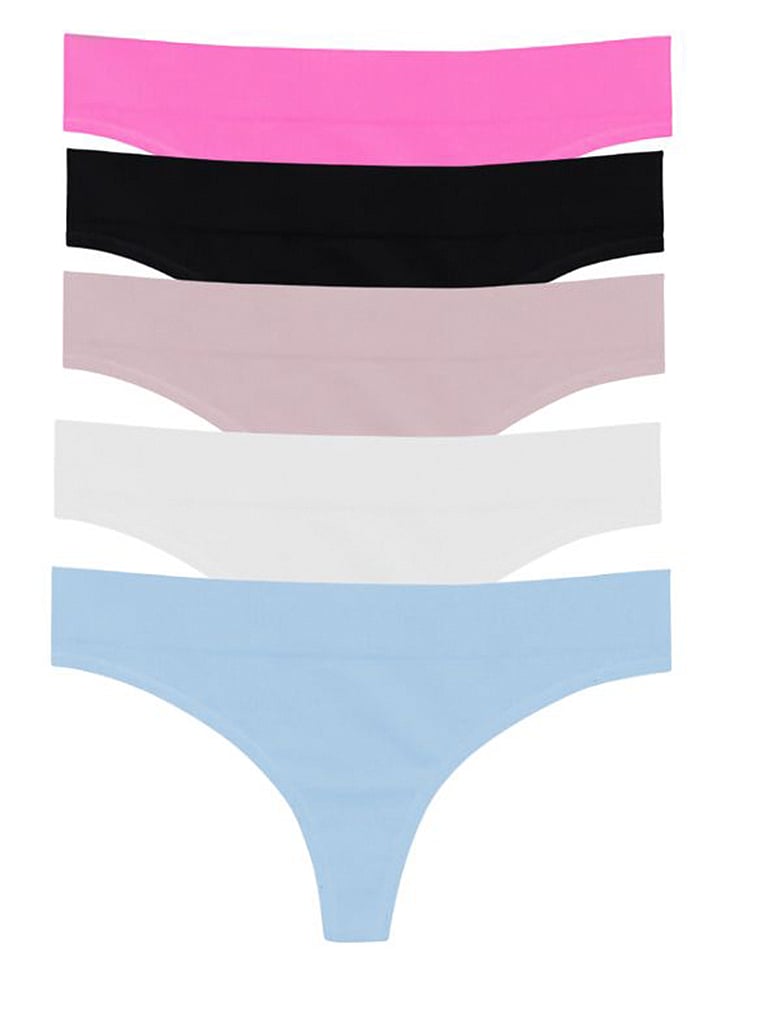 Victoria's Secret, MINDD 5-Pack Regular Rise Thong Panties, White/Icy Blue/Blush/Pop Pink/Royal Purple, onModelFront, 1 of 1