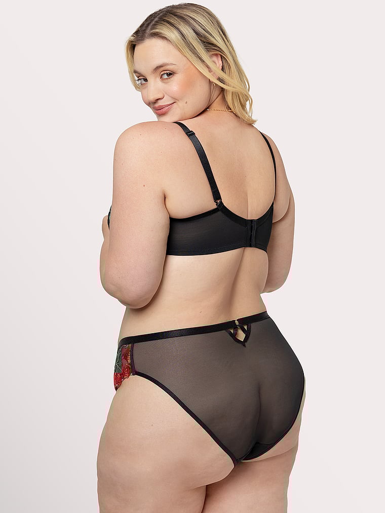 Victoria's Secret, Curvy Couture Lush Embroidery Strappy Back Brief, Rose Garden Embroidery, onModelBack, 2 of 4