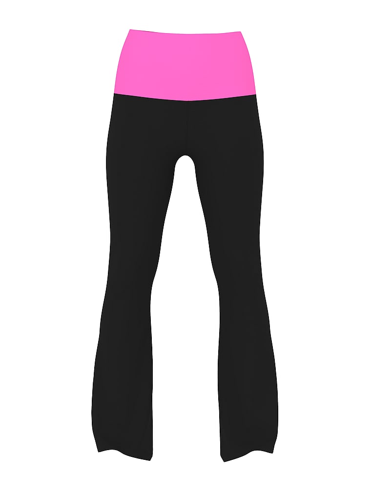 PINK All-Day Cotton Foldover Flare Leggings, Pure Black Pink Gossip Glitter Showgirl, offModelFront, 4 of 4