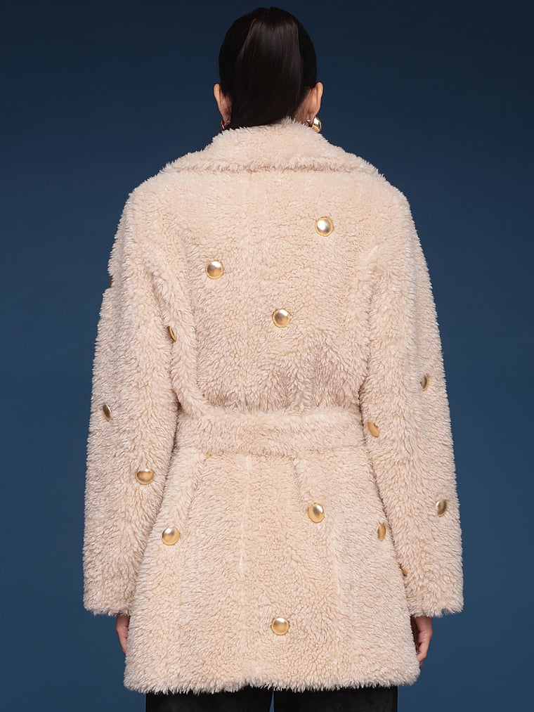 Victoria's Secret, Avec Les Filles Belted Robe Fur Coat, Ivory/Gold Studded, onModelBack, 2 of 3
