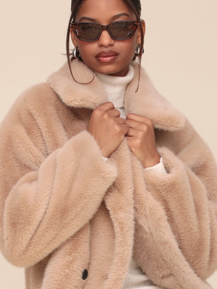 Victoria's Secret, Avec Les Filles Long Faux-Fur Coat, Taupe, detail, 4 of 4
