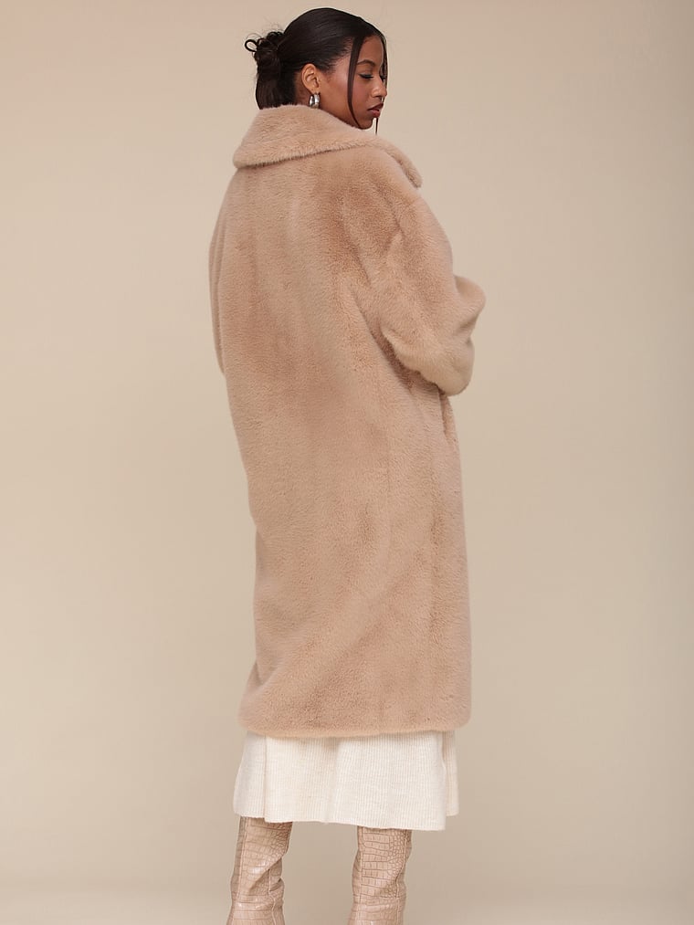 Victoria's Secret, Avec Les Filles Long Faux-Fur Coat, Taupe, onModelBack, 3 of 4