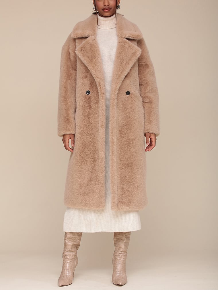 Victoria's Secret, Avec Les Filles Long Faux-Fur Coat, Taupe, onModelFront, 2 of 4