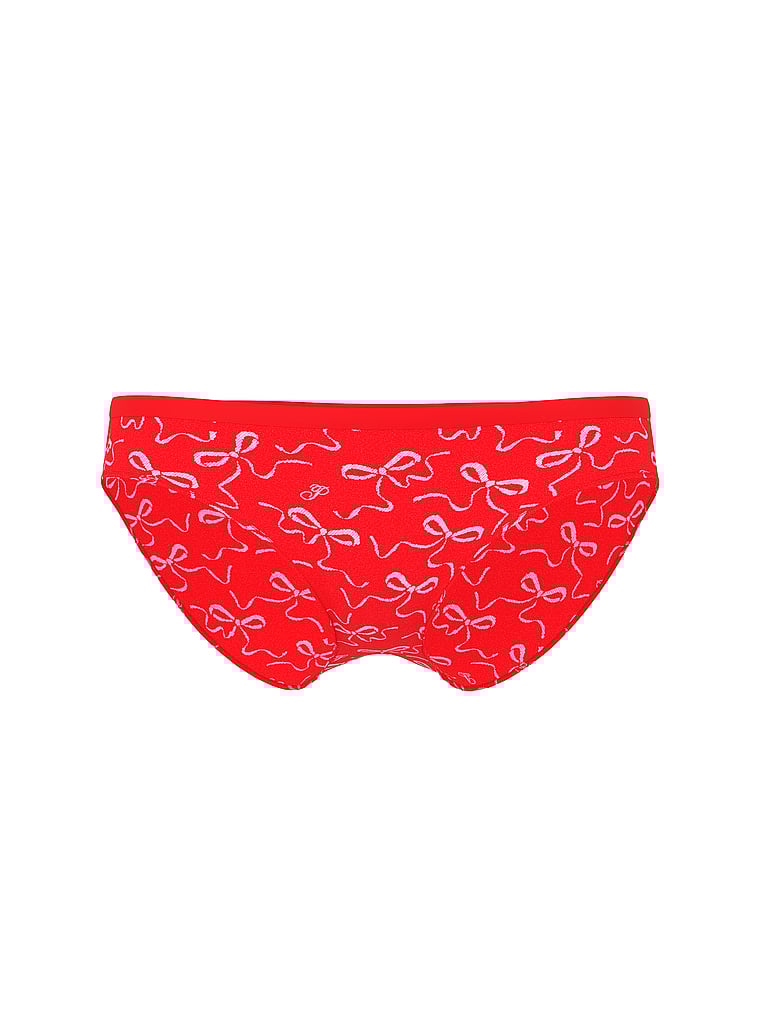 PINK Seamless Bikini Panty, Bright Vermillion Bow Print, offModelFront, 3 of 3