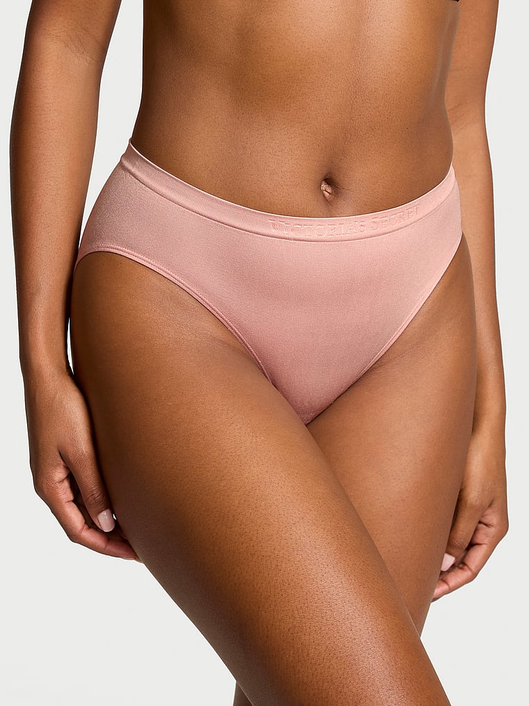 Victoria's Secret, Seamless Seamless Ribbon Slot High-Leg Brief Panty, Royal Pink, onModelFront, 1 of 2 Tsheca is 5'9" and wears Small