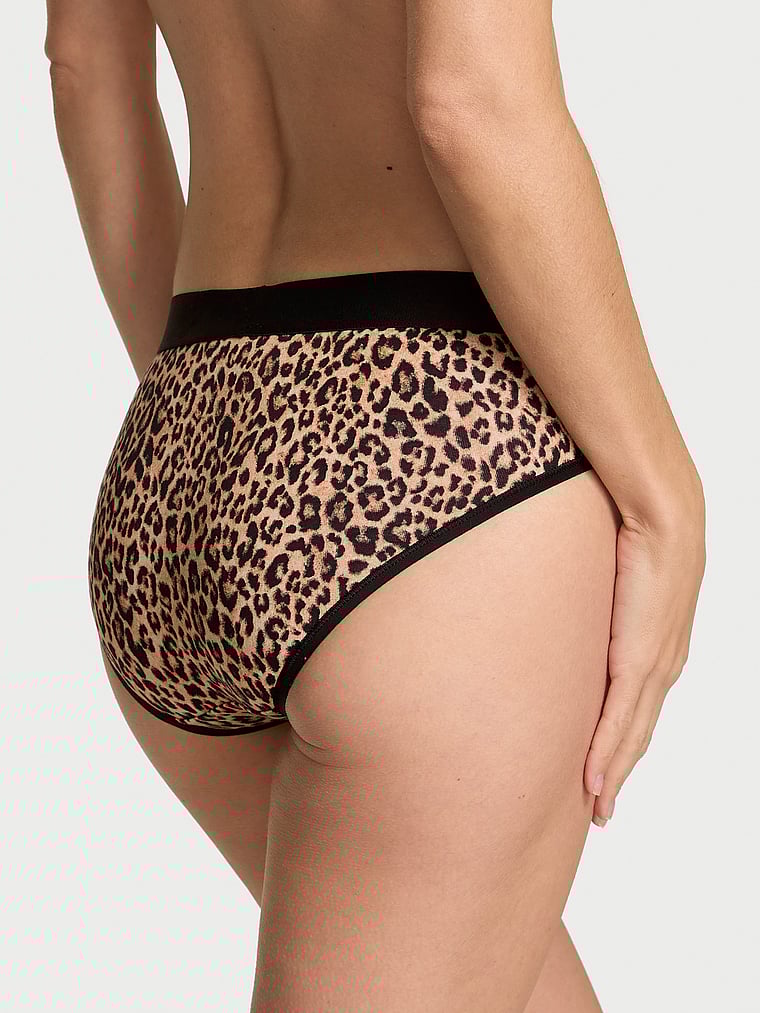 Victoria's Secret, Cotton Logo Cotton Shine Patch Hiphugger Panty, Natural Leopard, onModelBack, 2 of 2 Maggie is 5'7" and wears Small
