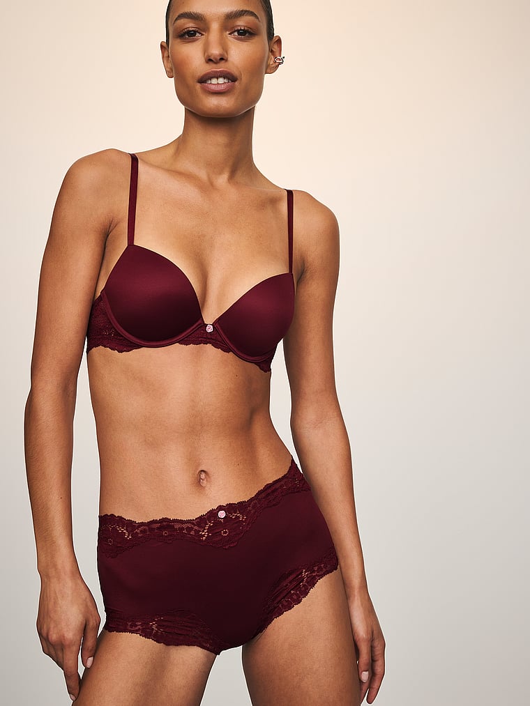Victoria's Secret, Dream Angels Twinkle Lace Push-Up Bra, Sangria Red, onModelSide, 4 of 4 Nikita  is 5'10" or 178cm and wears 34B or Small