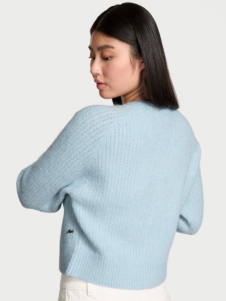 PINK Lady Cardigan, Icy Blue, onModelBack, 1 of 3 Gloria is 5'9" or 175cm and wears Small