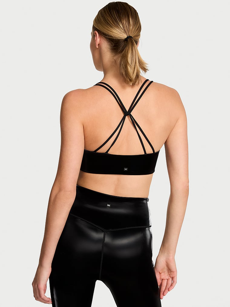 Victoria's Secret, VSX VSX Elevate™ Liquid Shine Strappy-Back Sports Bra, Black, onModelBack, 2 of 4 Aga is 5'10" and wears 32B or Small