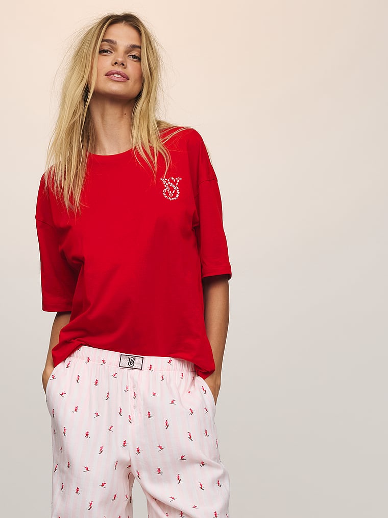 Flannel Short-Sleeve Long Tee-Jama Set