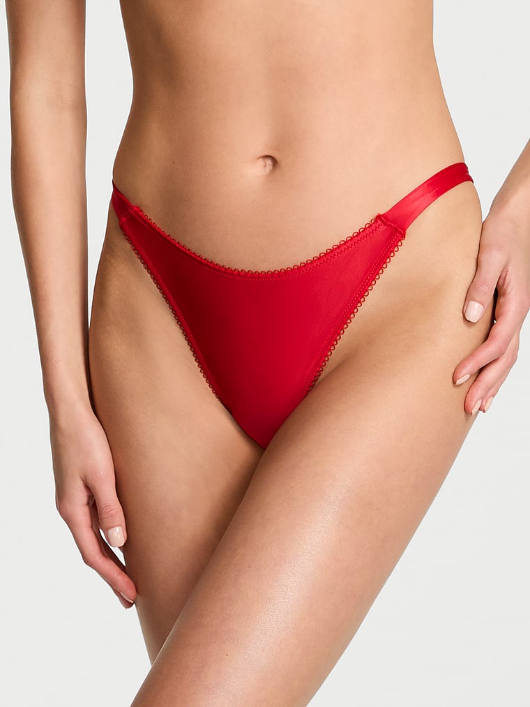 Victoria's Secret, Dream Angels Pom Pom Bow Brazilian Panty, Bright Vermillion, onModelFront, 1 of 2 Aga is 5'10" and wears Small