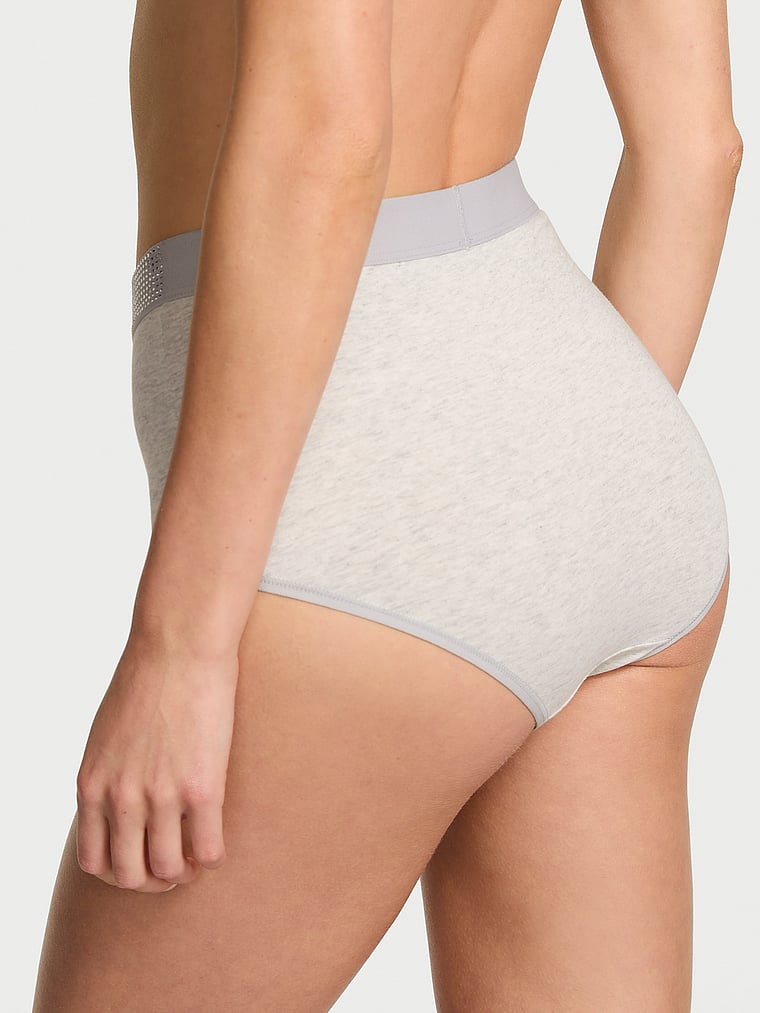 Victoria's Secret, Cotton Shine-Waist Cotton Modern Brief Panty, Stone Htr Grey, onModelBack, 2 of 2 Aga is 5'10" and wears Small