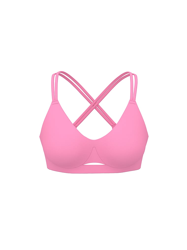 Victoria's Secret, VSX VSX Elevate™ Strappy-Comfort Sports Bra , Pink Sugar, offModelFront, 2 of 4