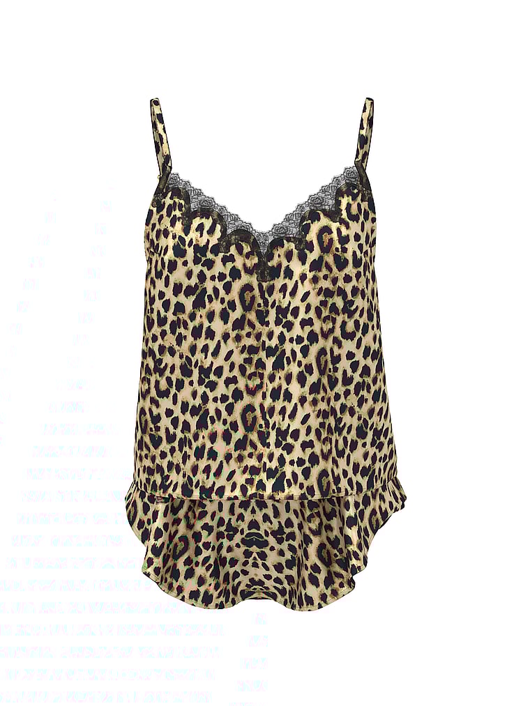 Satin Rose Lace-Trim Cami & Flutter Short Set