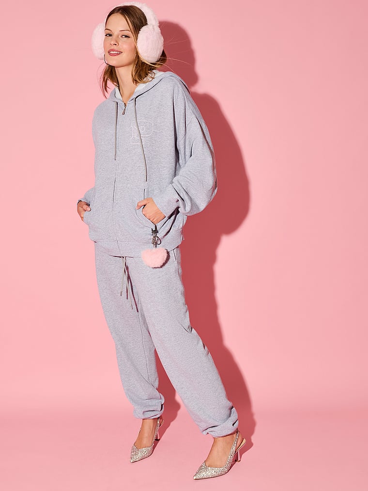 PINK Ivy Fleece Campus Full-Zip Hoodie, Vs Medium Heather Grey Holiday, featured, 1 of 4 Taylor is 5'8" and wears Small