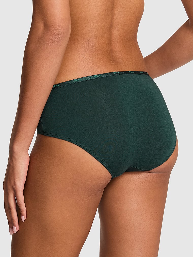 PINK Logo Cotton Hiphugger Panty, Deep Forest Nice-ish Diamante Graphic, onModelBack, 2 of 4