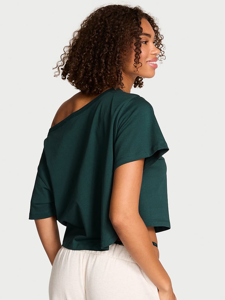 PINK Slouchy Cropped Sleepshirt, Deep Forest, onModelBack, 2 of 3