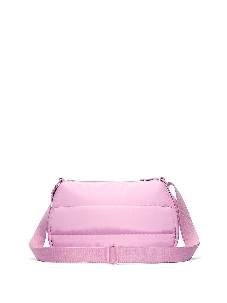 PINK Quilted Puﬀer Mini Hobo Bag, Hushed Lilac Quilted Puffer, onModelBack, 3 of 4
