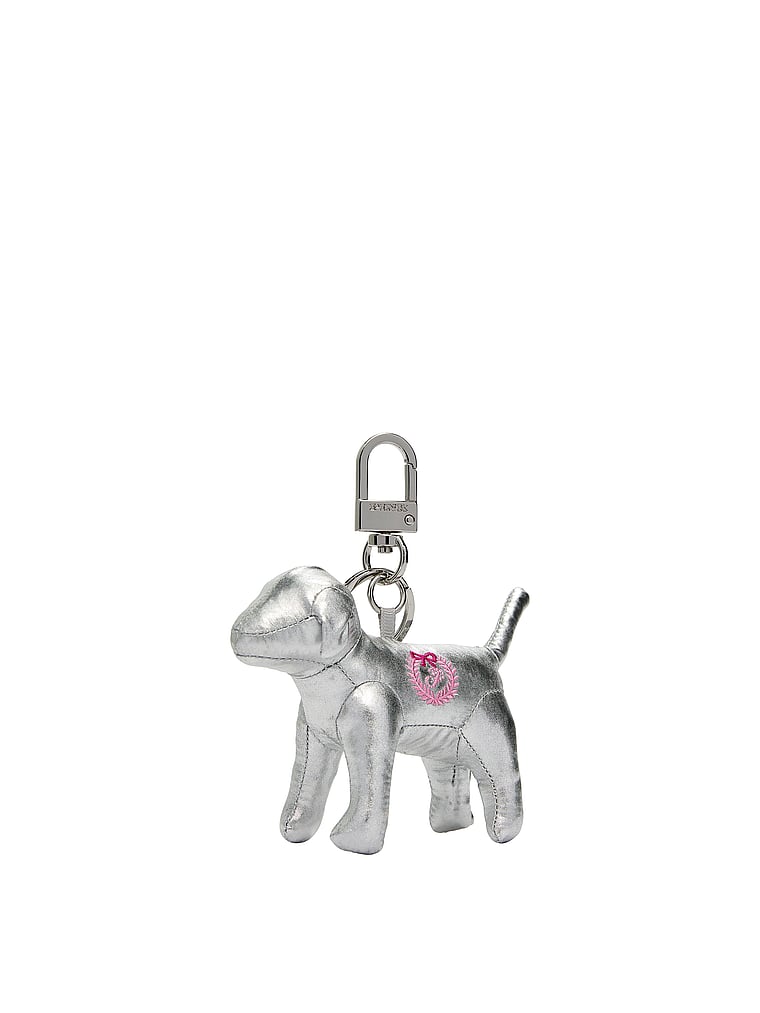 PINK Micro Dog Keychain Charm, Silver Metallic, offModelBack, 2 of 3