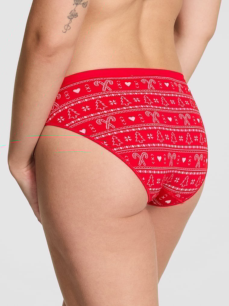 PINK Seamless Bikini Panty, Bright Vermillion Holly-Daze Print, onModelBack, 2 of 2 Taylor is 5'8" and wears Small