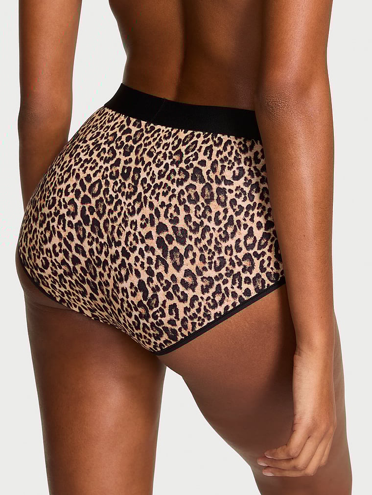 Victoria's Secret, Cotton Shine-Waist Cotton Modern Brief Panty, Natural Leopard, onModelBack, 2 of 2