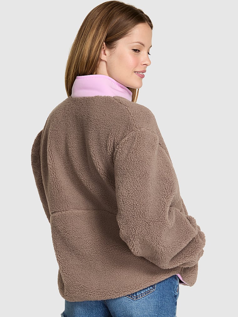 PINK Plush Teddy Front-Snap Pullover, Iced Coffee, onModelBack, 2 of 3