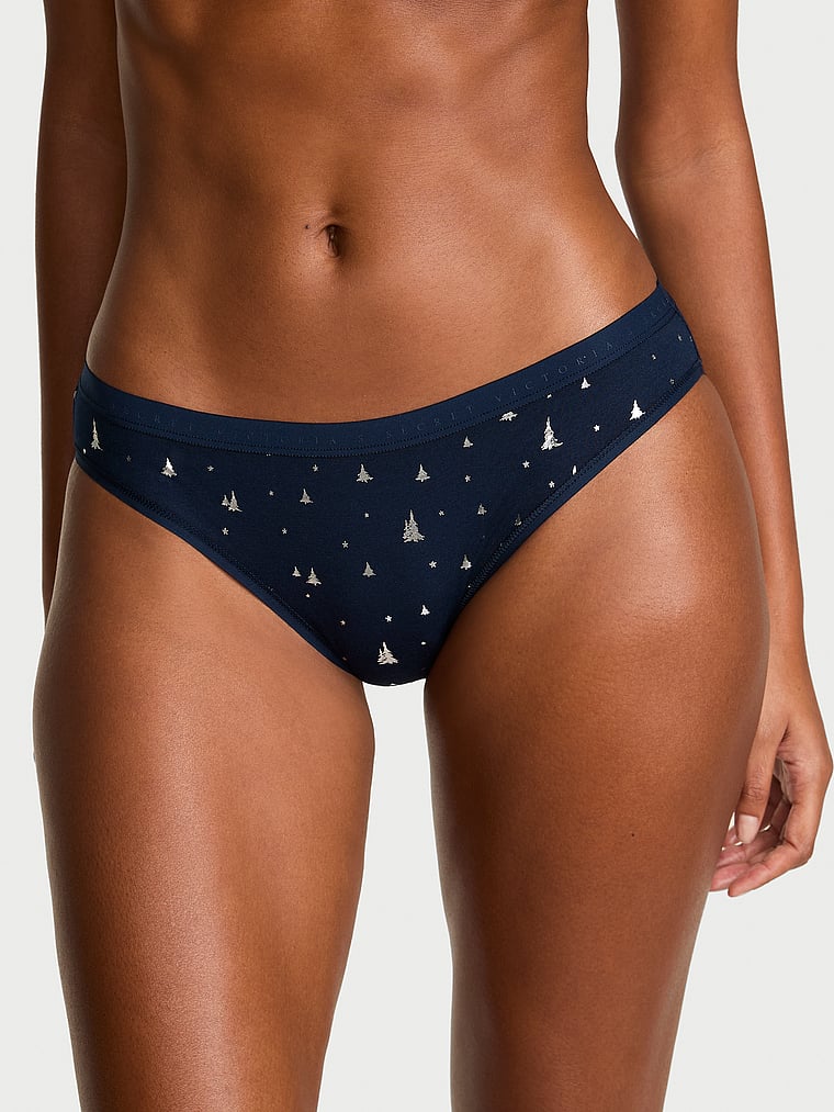 Victoria's Secret, Victoria's Secret Stretch Cotton Bikini Panty, Midnight Sea Shimmer Trees, onModelFront, 1 of 3