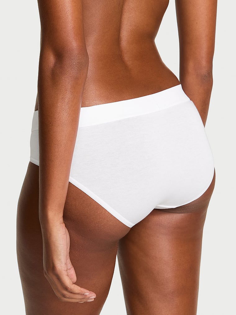 Victoria's Secret, Cotton Logo Cotton Shine Patch Hiphugger Panty, Vs White, onModelBack, 2 of 3