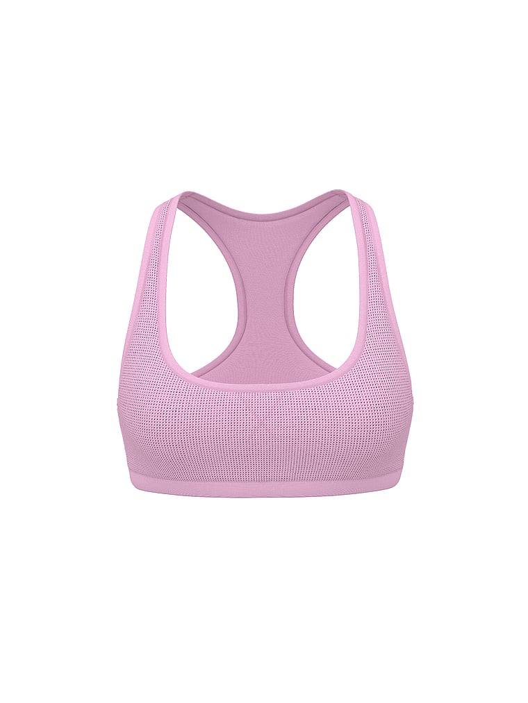 PINK Cotton Dorm Unlined Racerback Bralette, Hushed Lilac Shine, offModelFront, 3 of 3