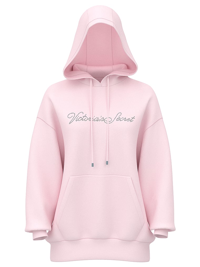 Victoria's Secret, Angel Essentials Iconic Fleece Relaxed Hoodie, Pretty Blossom, offModelFront, 4 of 4