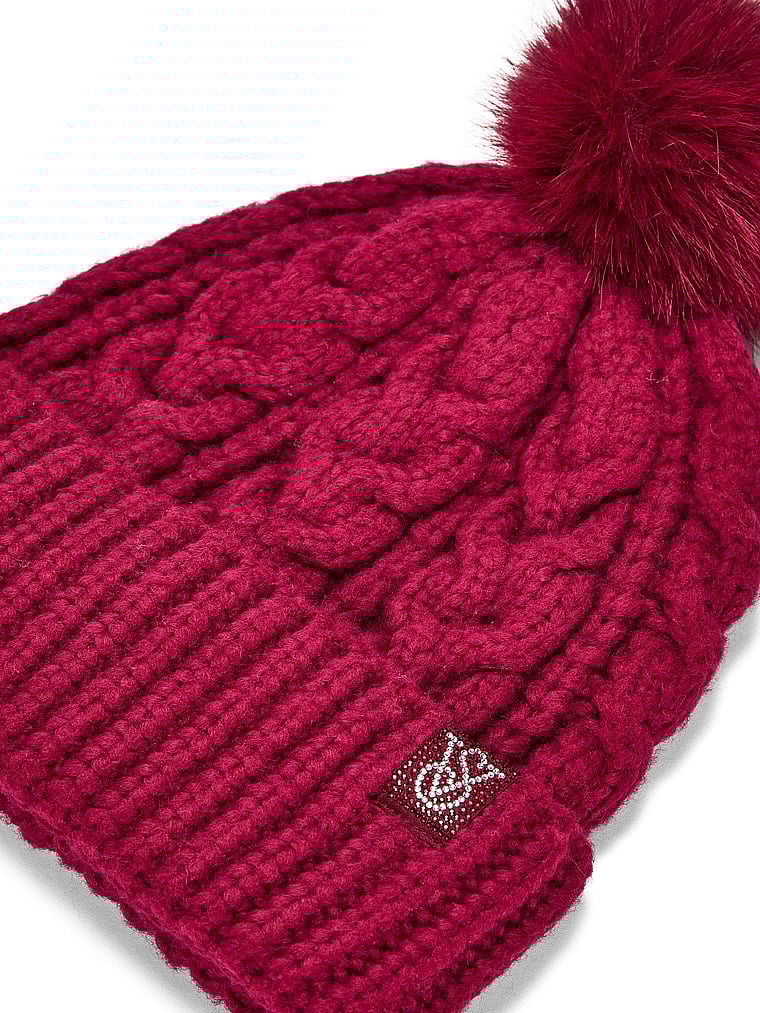 Victoria's Secret, Victoria's Secret Cozy Cable-Knit Pom Beanie, detail, 3 of 3