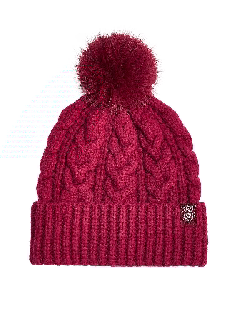 Victoria's Secret, Victoria's Secret Cozy Cable-Knit Pom Beanie, offModelFront, 2 of 3