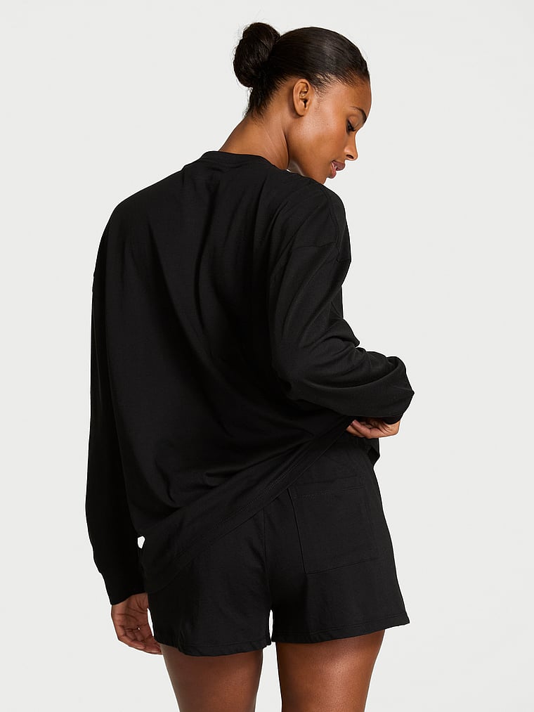 Flannel Long-Sleeve Short Tee-Jama Set