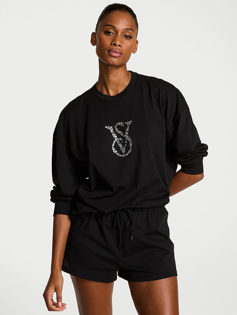 Flannel Long-Sleeve Short Tee-Jama Set