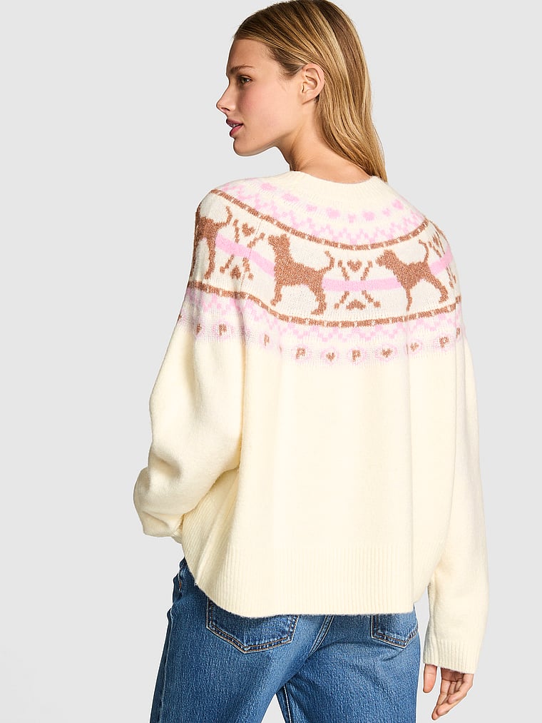 PINK Not Your Boyfriend’s Boxy Sweater, Winter White Fairisle Dog, onModelBack, 2 of 2 Mari is 5'7" and wears Small