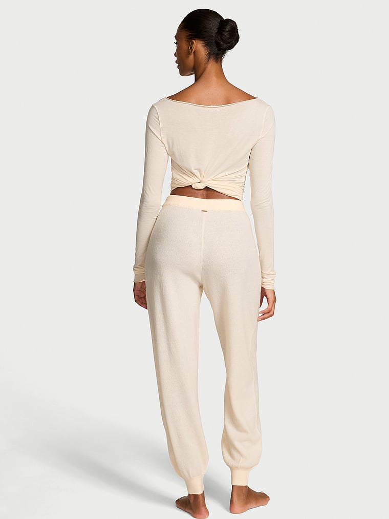 Victoria's Secret, Victoria's Secret Luxe Knit Jogger Pants, Candlelight, onModelBack, 2 of 2