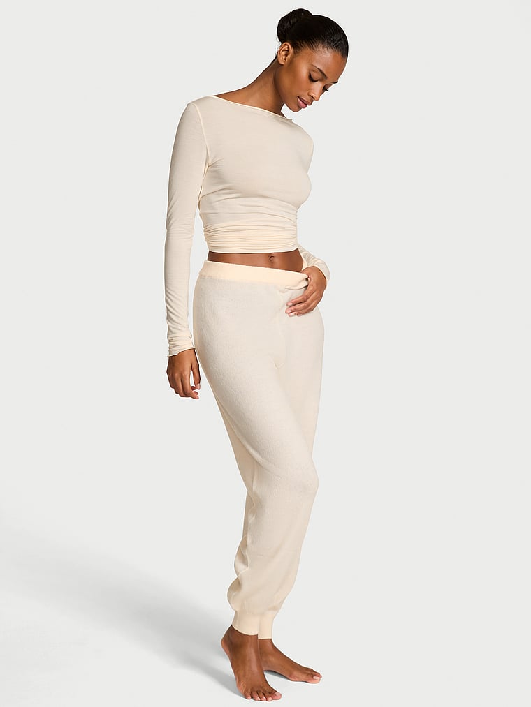 Victoria's Secret, Victoria's Secret Luxe Knit Jogger Pants, Candlelight, onModelFront, 1 of 2