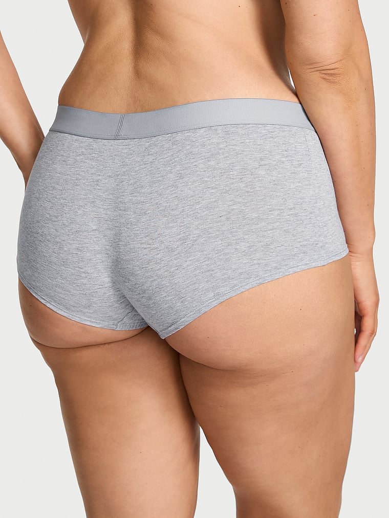 Victoria's Secret, Cotton Logo Cotton Shine Patch Boyshort Panty, Medium Heather Grey, onModelBack, 2 of 4