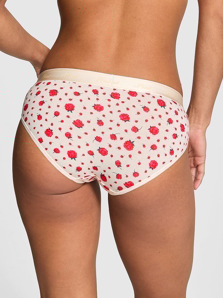 PINK Logo Cotton Hiphugger Panty, Winter White Rose Floral Print, onModelBack, 2 of 3
