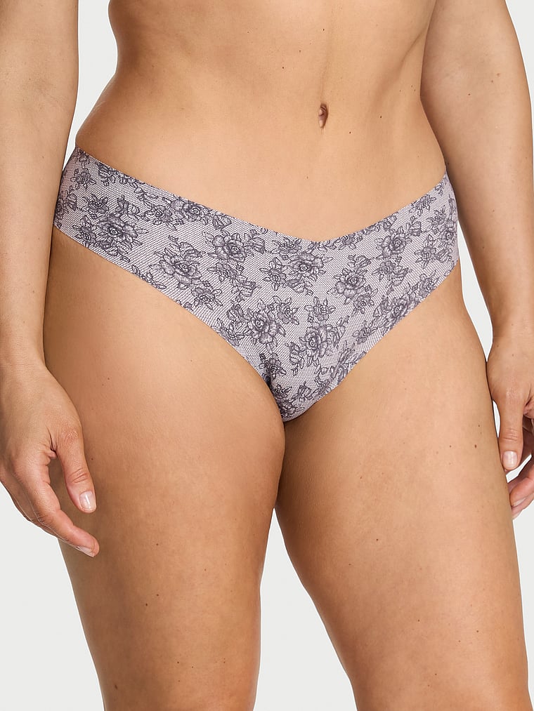 Victoria's Secret, No-Show No-Show Stripe Mesh Thong Panty, Tornado Floral, onModelFront, 1 of 3