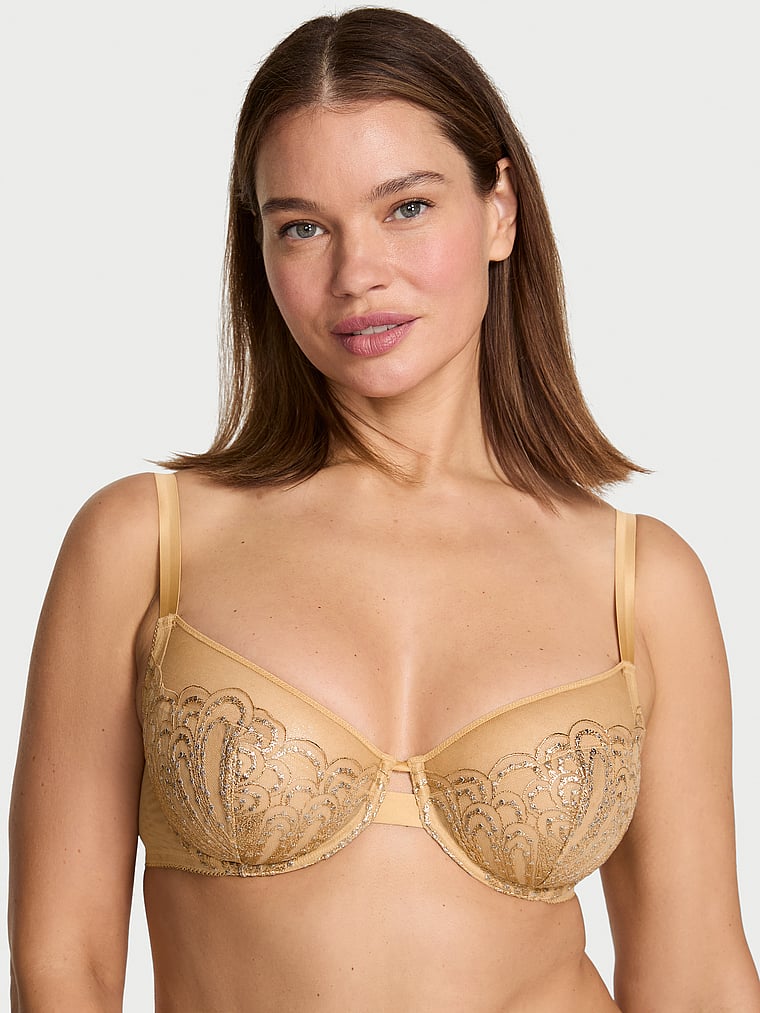 Victoria's Secret, Very Sexy Fabulous by Victoria's Secret Showgirl Embroidery Unlined Full-Cup Bra, Showgirl Embroidery, onModelFront, 1 of 3