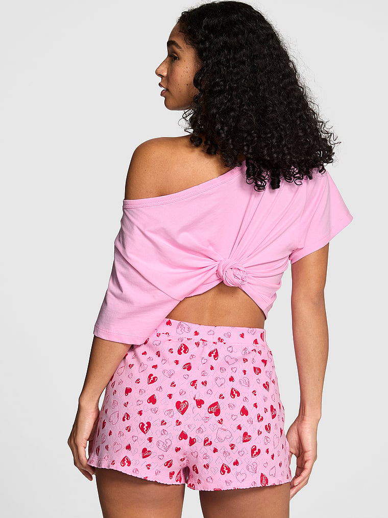 PINK Pointelle Boxer Shorts, Pink Lollipop Broken Hearts, onModelBack, 2 of 4
