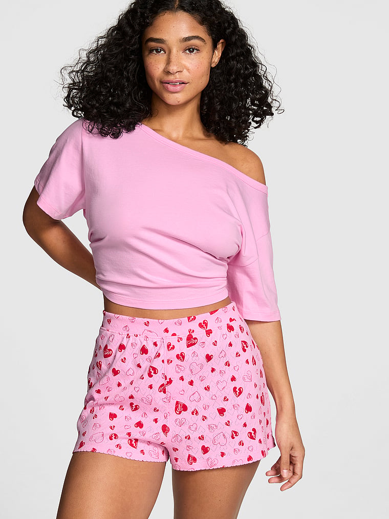 PINK Pointelle Boxer Shorts, Pink Lollipop Broken Hearts, onModelFront, 1 of 4