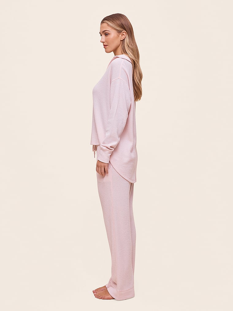 Victoria's Secret, Papinelle Super Soft Waffle Long-Sleeve Set, Winter Rose, onModelSide, 3 of 3