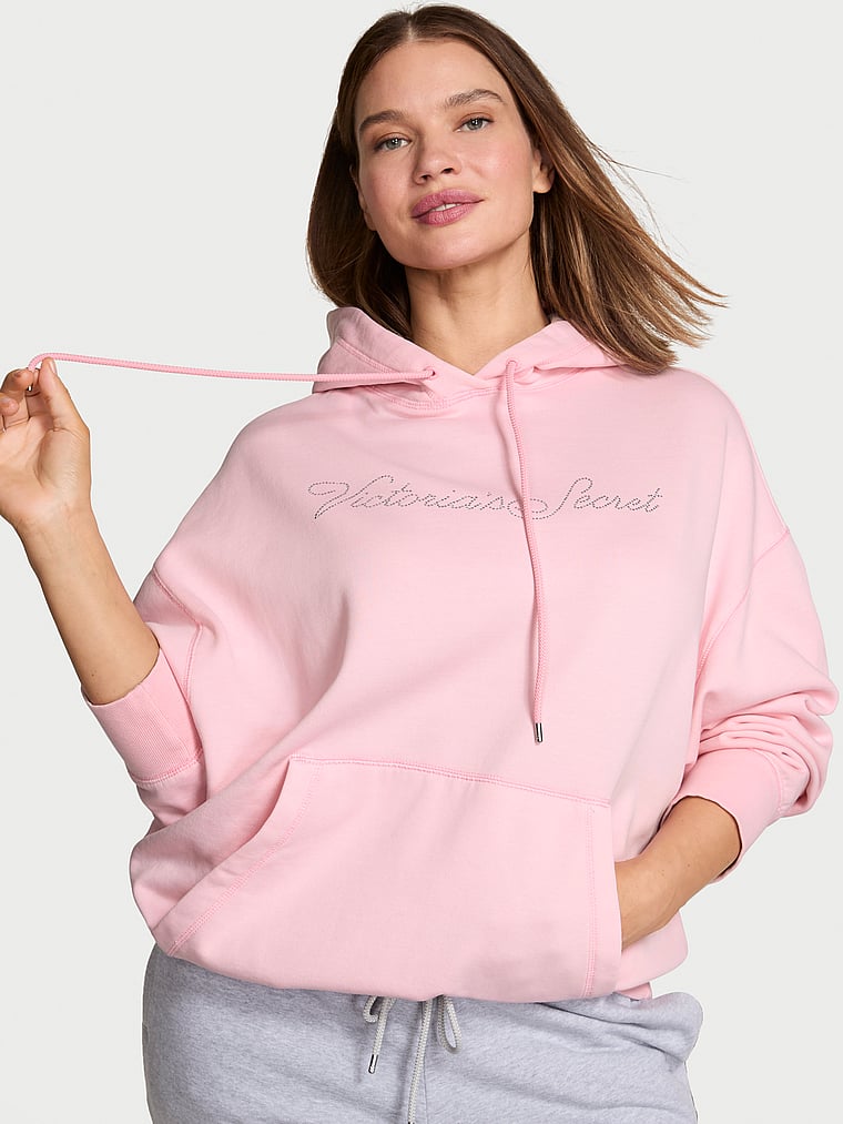 Victoria's Secret, Angel Essentials Iconic Fleece Relaxed Hoodie, Pretty Blossom, onModelSide, 3 of 4