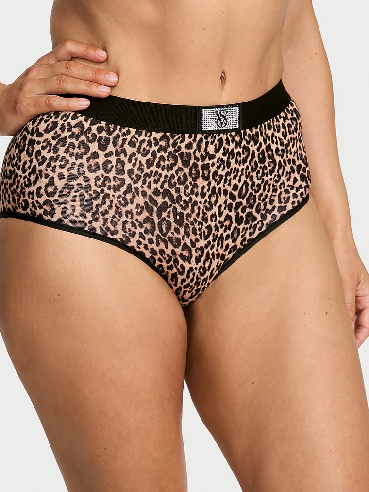 Victoria's Secret, Cotton Logo Cotton Modern Brief Panty, Natural Leopard, onModelFront, 1 of 2