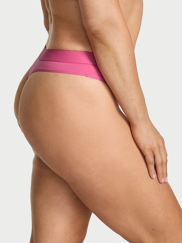 Victoria's Secret, Cotton Logo Cotton Shine Patch Thong Panty, Rose Garden Pink, onModelBack, 2 of 4