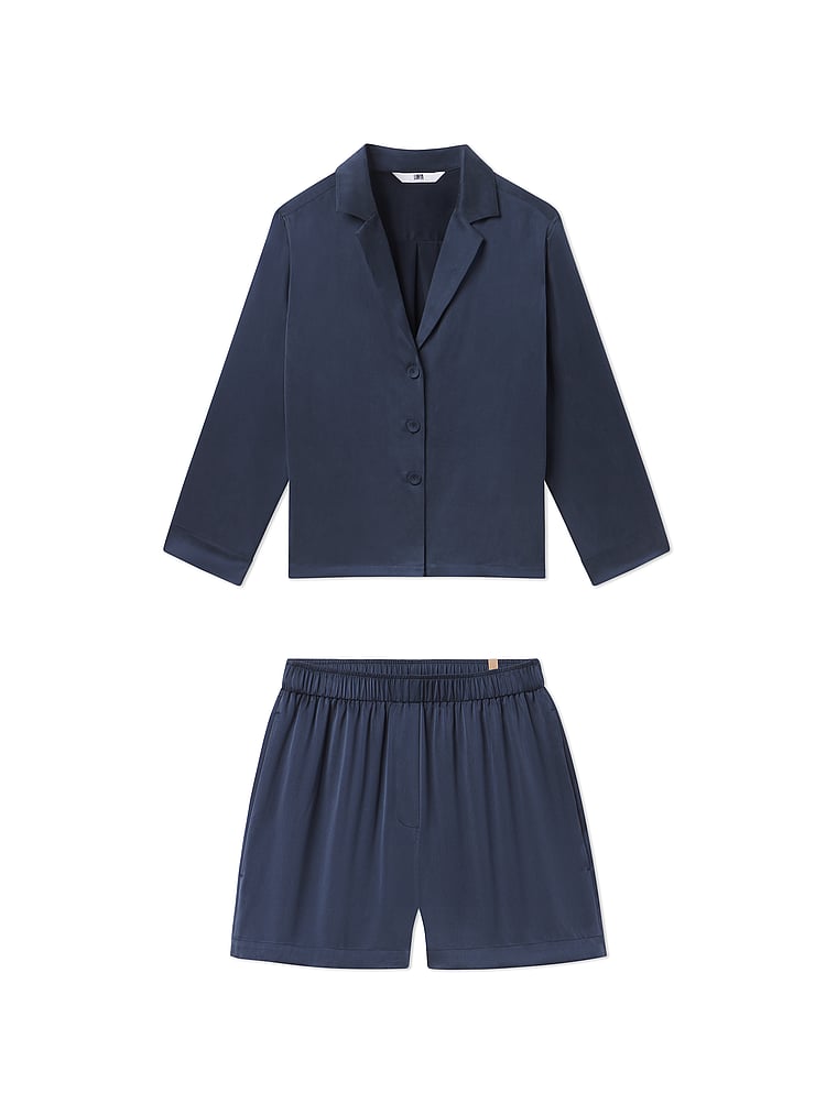 Washable Silk Button Up Long-Sleeve Short Set