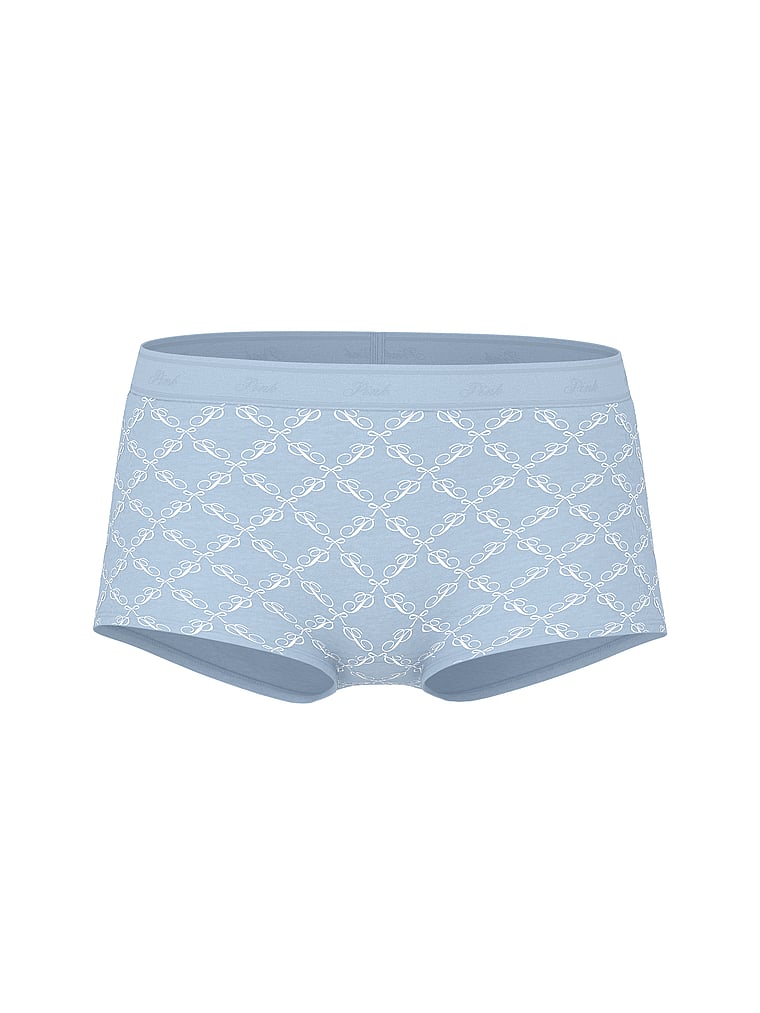 PINK Logo Cotton Boyshort Panty, Icy Blue P Bow Print, offModelFront, 3 of 3